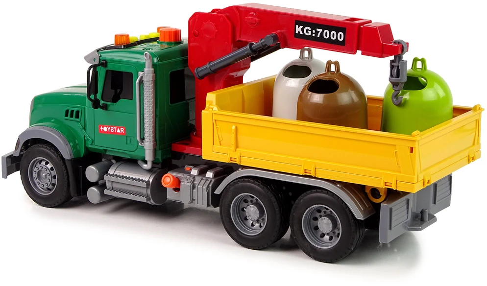 Lean Toys Sukžnkvežimis su kranu ir šiukšlinėm