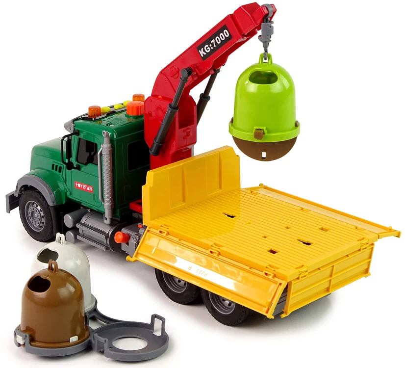 Lean Toys Sukžnkvežimis su kranu ir šiukšlinėm