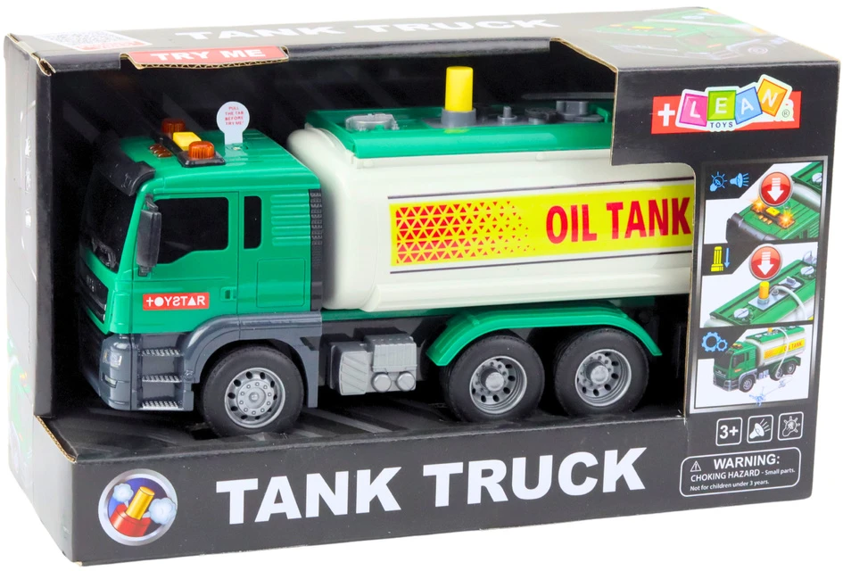 Lean Toys Žalias žaislinis sunkvežimis su vandens funkcija ir šviesomis