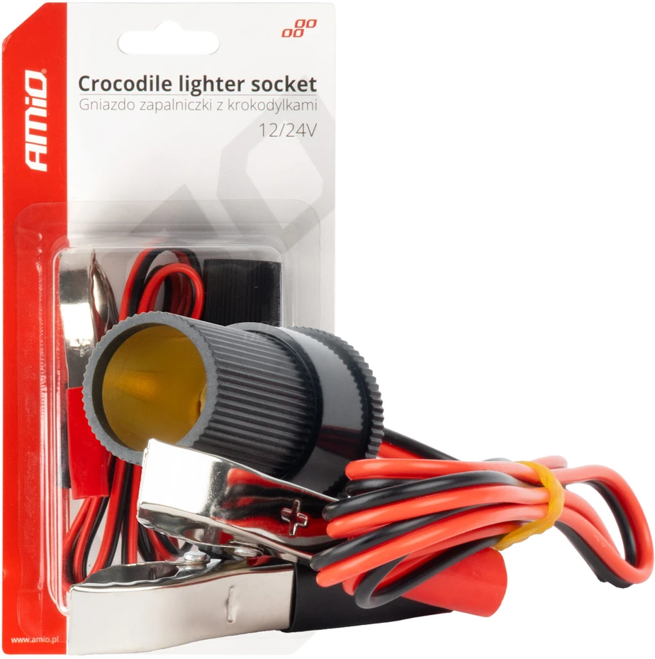 Automobilio maitinimo lizdo adapteris su krokodilo tipo gnybtais 12/24V 100 cm, AMIO-03804