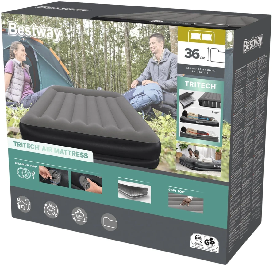 Bestway Savaime prisipučiantis turistinis čiužinys 2 asmenims 300 kg TRITECH 203x152cm 671BU
