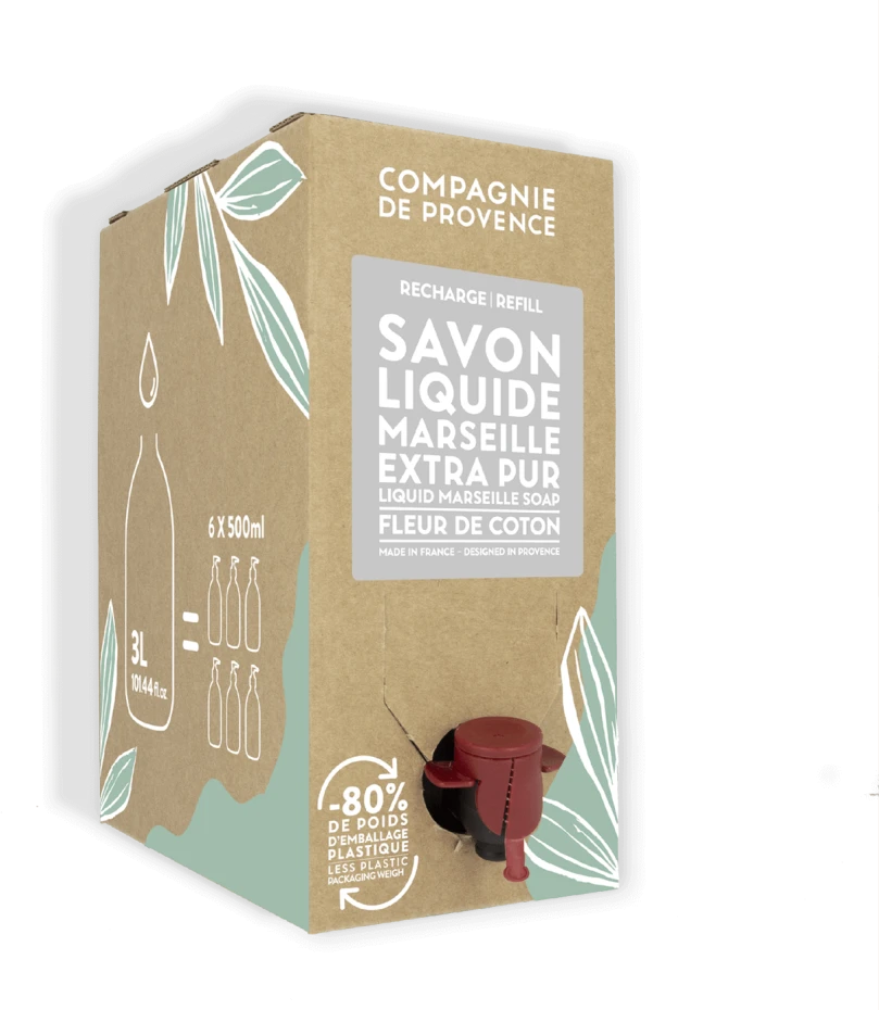 Compagnie De Provence – skysto Marselio muilo papildymo medvilnės gėlė 3 l (CDPSL03LCO)