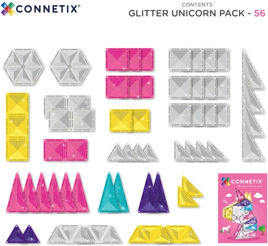 CONNETIX magnetinis konstruktorius 56d. Glitter Unicorn Pack