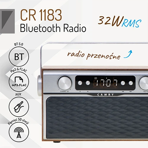 Radijas su Bluetooth Camry CR-1183, Rudos spalvos