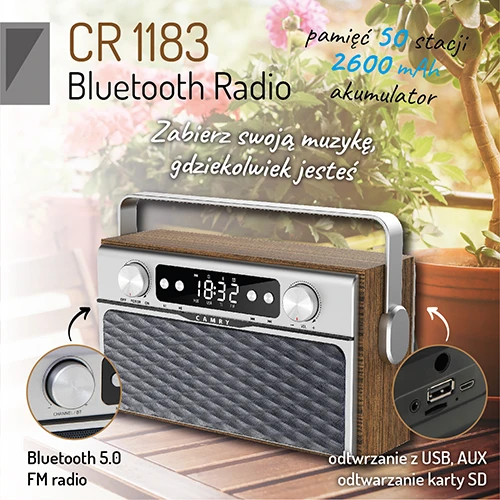Radijas su Bluetooth Camry CR-1183, Rudos spalvos