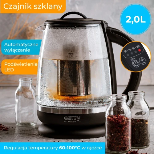 Adler Camry | Virdulys | CR 1290 | Standard | 2200 W | 2 L | Plastic/glass | 360° rotational base | Juodas/Transparent