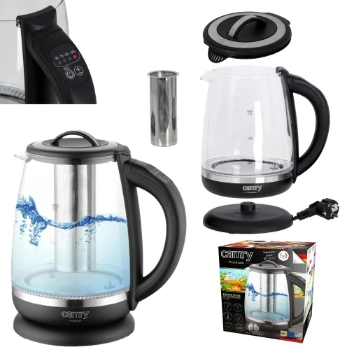 Adler Camry | Virdulys | CR 1290 | Standard | 2200 W | 2 L | Plastic/glass | 360° rotational base | Juodas/Transparent