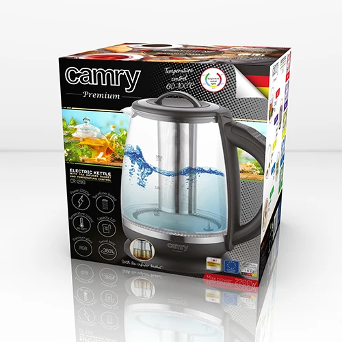 Adler Camry | Virdulys | CR 1290 | Standard | 2200 W | 2 L | Plastic/glass | 360° rotational base | Juodas/Transparent