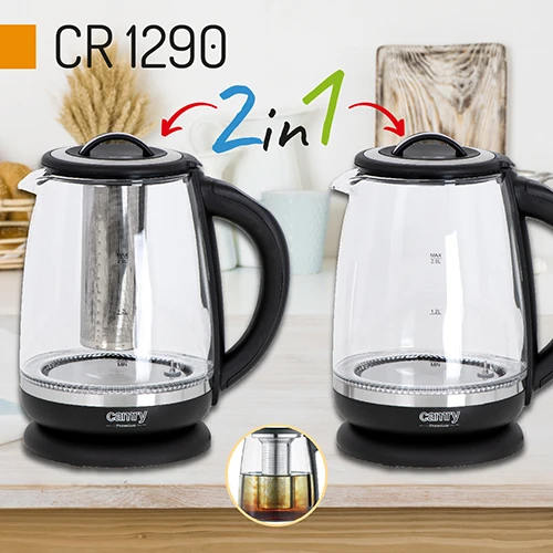 Adler Camry | Virdulys | CR 1290 | Standard | 2200 W | 2 L | Plastic/glass | 360° rotational base | Juodas/Transparent