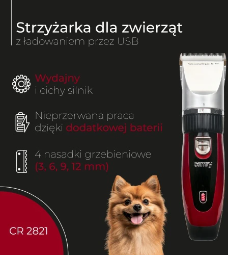 Kirpimo mašinėlė skirta gyvūnams Camry CR 2821, Juodos/Raudonos spalvos