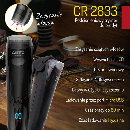 Barzdaskutė Camry | Barzdos žoliapjovė | CR 2833 | Belaidis | Ilgio žingsnių skaičius 4 | Juodas