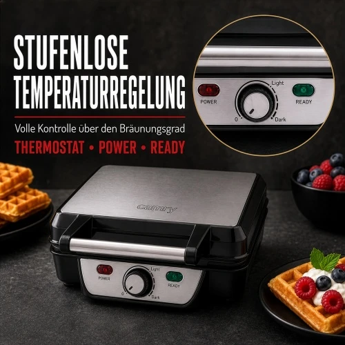 Camry | Vaflinė | CR 3025 | 1150 W | Number of pastry 4 | Belgium | Juodas/Nerūdijantis plienas