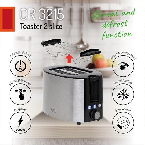 Skrudintuvas Adler Camry | Toaster | CR 3215 | Power 1000 W | Number of slots 2 | Housing material Nerūdijantis plienas | Juodas/Nerūdijantis plienas