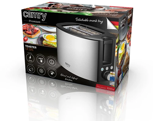 Skrudintuvas Adler Camry | Toaster | CR 3215 | Power 1000 W | Number of slots 2 | Housing material Nerūdijantis plienas | Juodas/Nerūdijantis plienas
