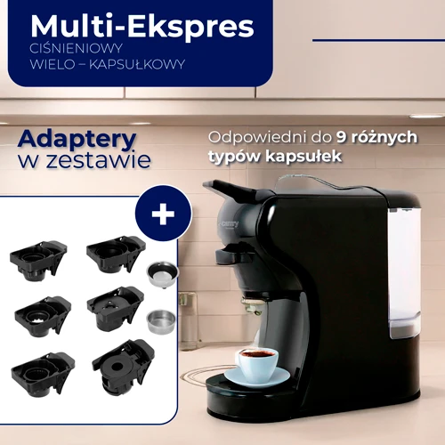 Kavos aparatas Camry | Multi-kapsulinis espreso aparatas | CR 4414bb | Slėgis 19 bar | kapsulinis | 1450 W | Juodas