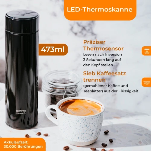Camry | Thermal Flask | CR 4507bk | Capacity 0.473 L | Material Nerūdijantis plienas/Silicone | Juodas