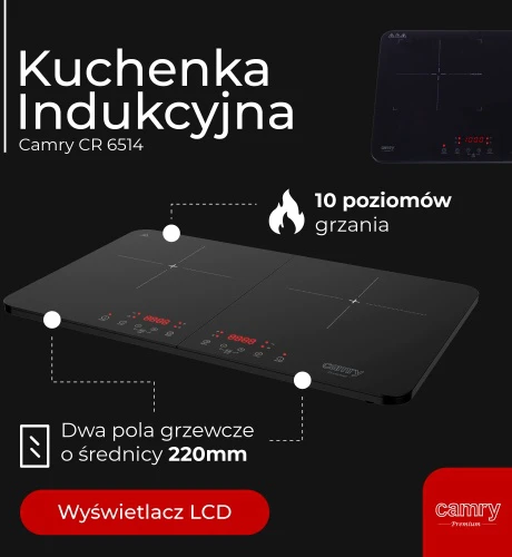Dviejų degiklių indukcinė viryklė Camry Hob CR 6514, Juodos spalvos
