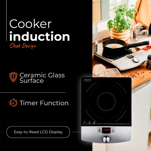 Kaitlentė Camry Cooker Indukcija | CR 6515 | Degiklių / virimo zonų skaičius 1 | Juodas/Sidabrinis | Indukcija