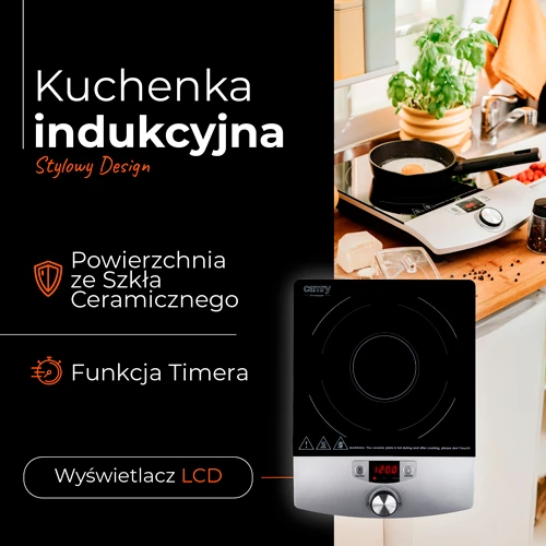 Kaitlentė Camry Cooker Indukcija | CR 6515 | Degiklių / virimo zonų skaičius 1 | Juodas/Sidabrinis | Indukcija
