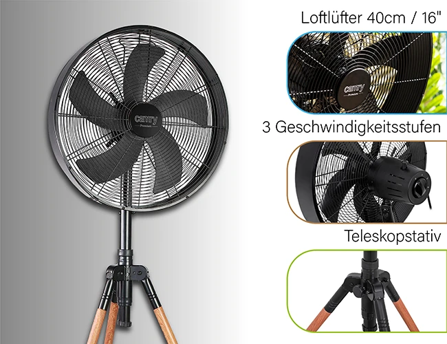 Ventiliatorius Camry | CR 7329 | Tripod Loft Fan | 100 W | Diameter 40 cm | Greičių skaičius 3 | Oscillation | Juodas