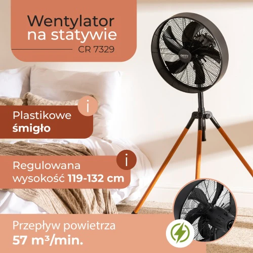 Ventiliatorius Camry | CR 7329 | Tripod Loft Fan | 100 W | Diameter 40 cm | Greičių skaičius 3 | Oscillation | Juodas