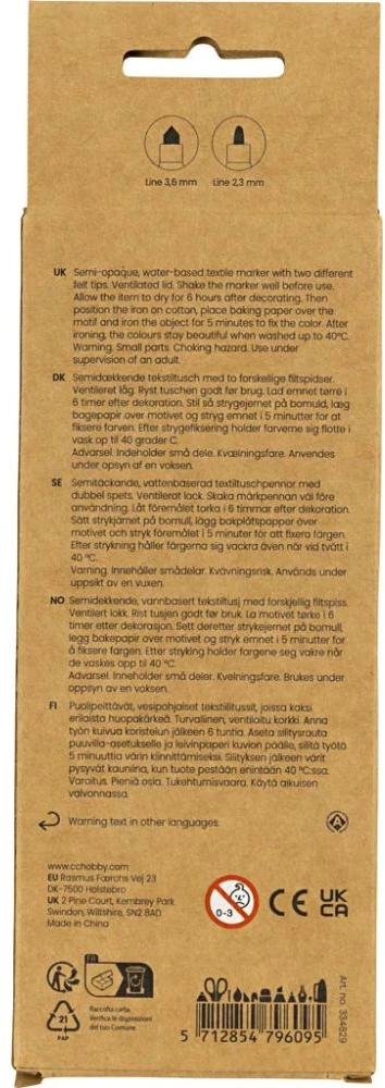 Creativ Company - Tekstiliniai žymekliai, linijos 2,3+3,6 mm, pastelinės spalvos, 6 vnt. / 1 ​​pakuotė (334829)