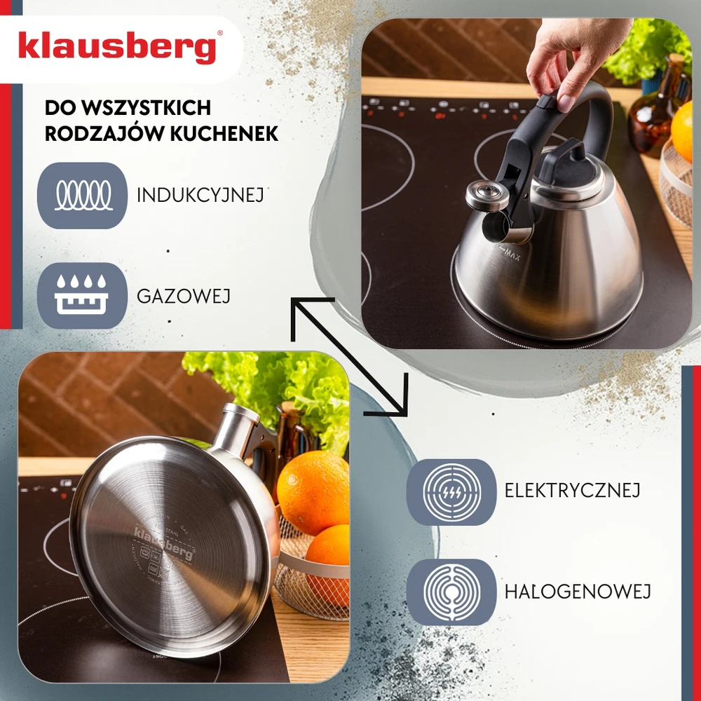 Virdulys, 2,5 l plieno virdulys su švilpuku ir minkšta rankena, Klausberg kb-7951