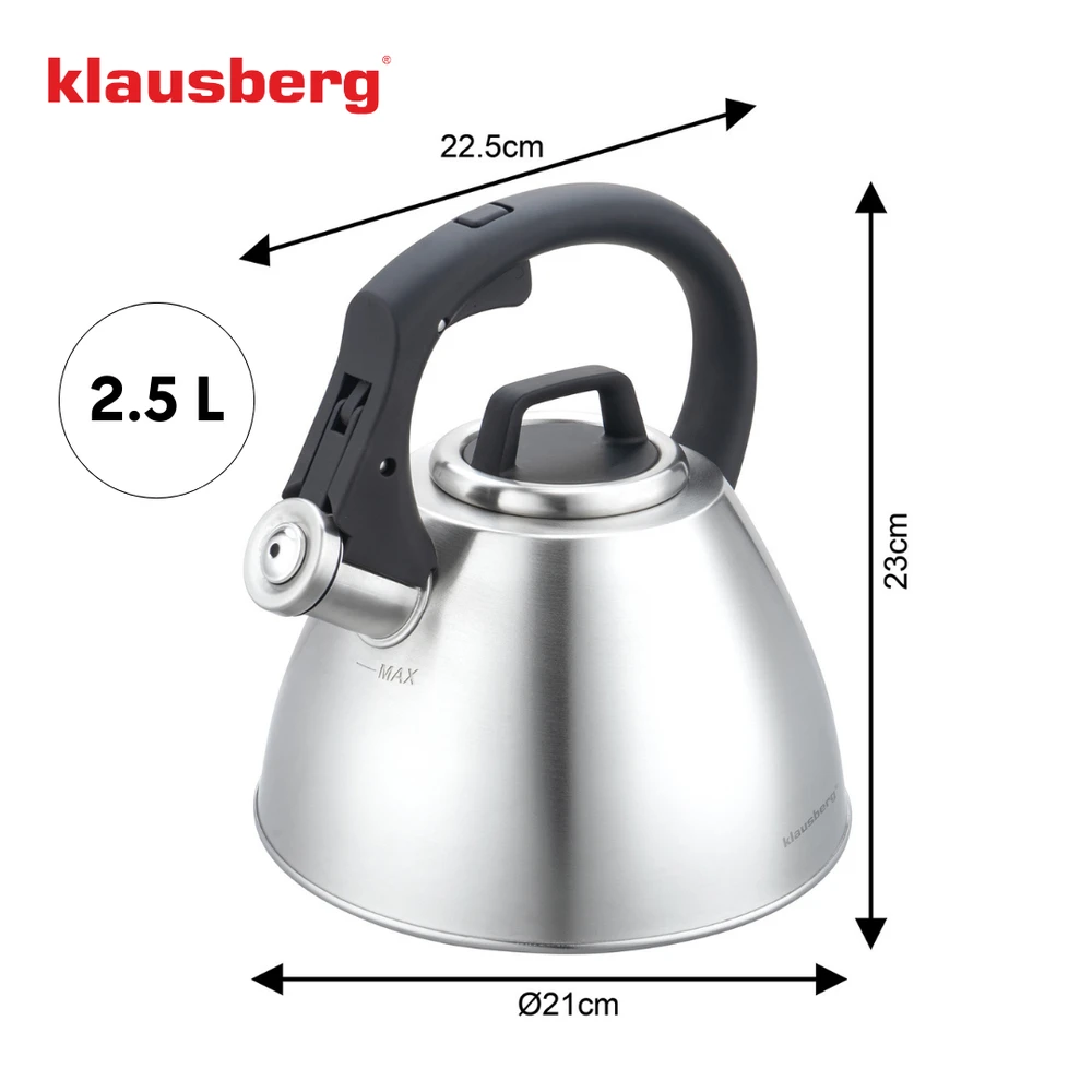 Virdulys, 2,5 l plieno virdulys su švilpuku ir minkšta rankena, Klausberg kb-7951