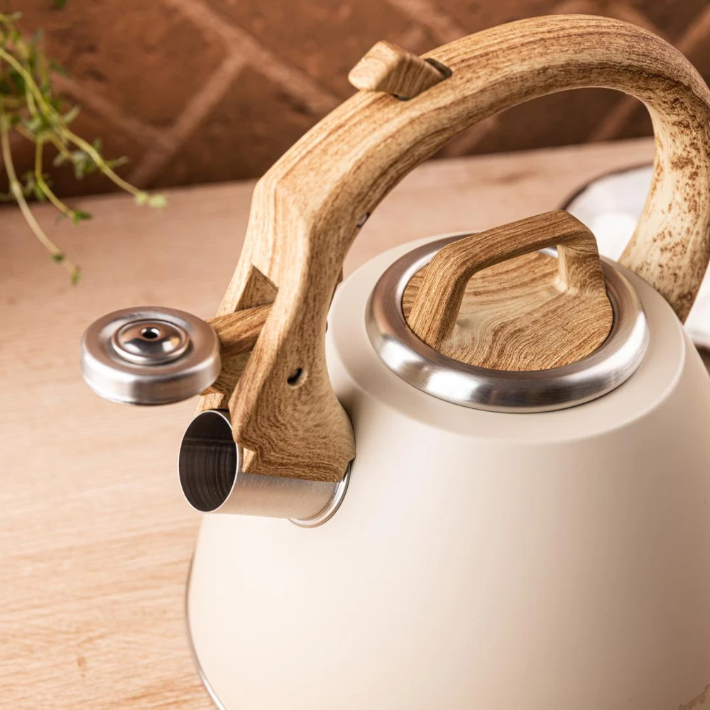 Virdulys, 2,5 l smėlio spalvos plieno virdulys su medžio imitacijos rankena, Klausberg kb-7954