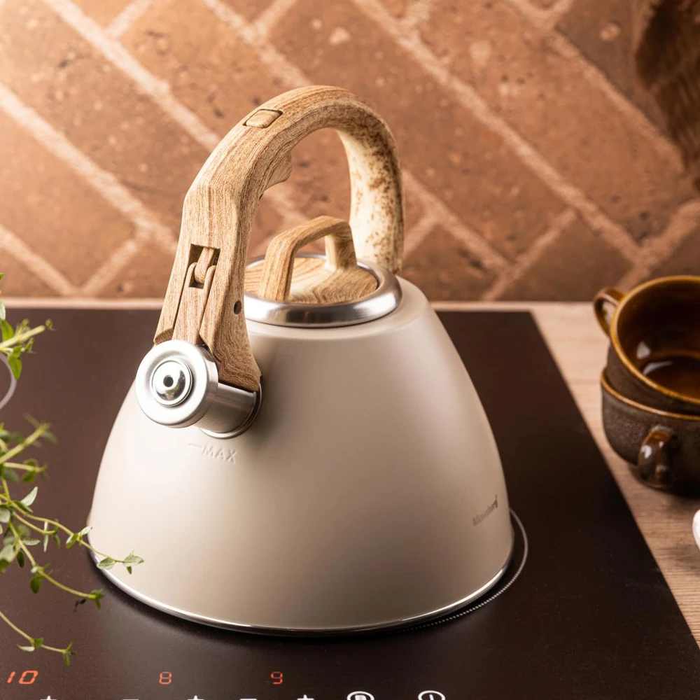 Virdulys, 2,5 l smėlio spalvos plieno virdulys su medžio imitacijos rankena, Klausberg kb-7954