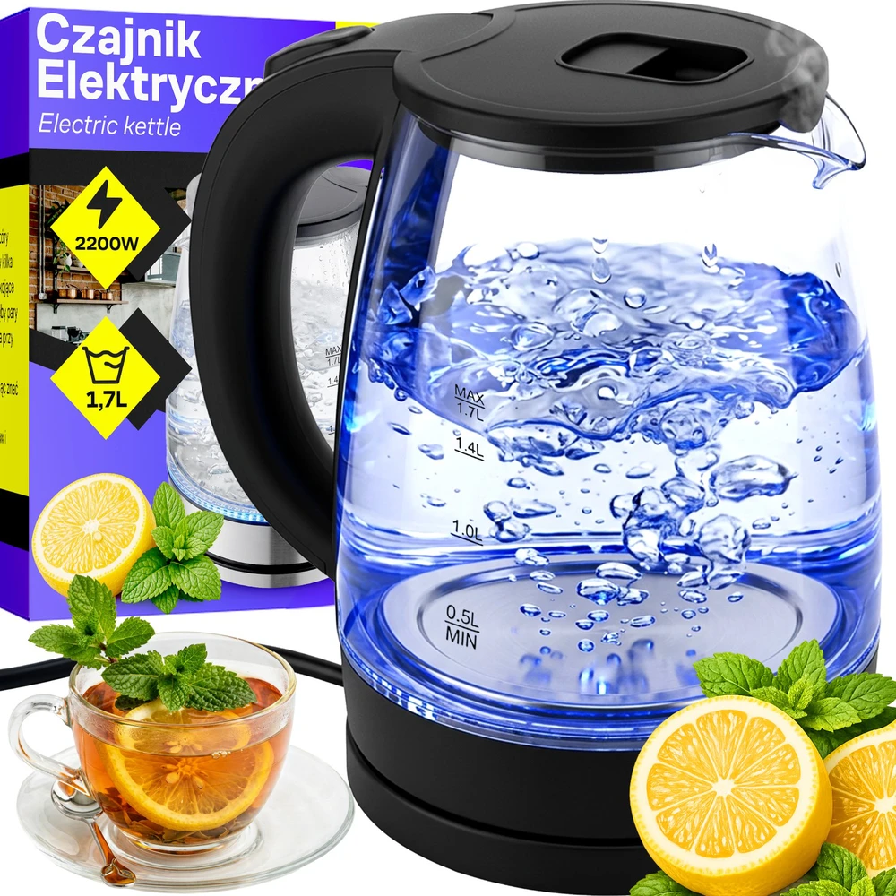 Maestro Virdulys, Elektrinis stiklinis virdulys su LED apšvietimu, 1,7 l, temperatūros reguliavimas, 2200 W - or1296