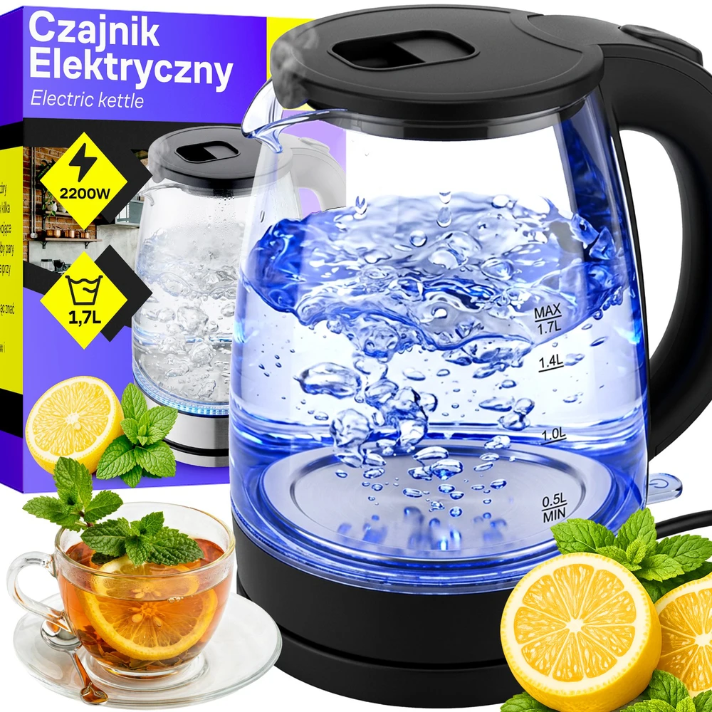 Maestro Virdulys, Elektrinis stiklinis virdulys su LED apšvietimu, 1,7 l, temperatūros reguliavimas, 2200 W - or1296