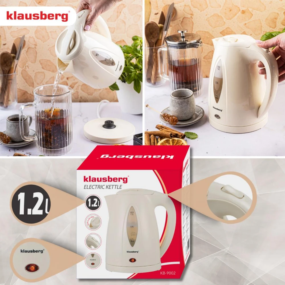 Virdulys, Elektrinis virdulys 1,2 l, grietinėlės spalvos, LED, greitai užverdantis, Klausberg