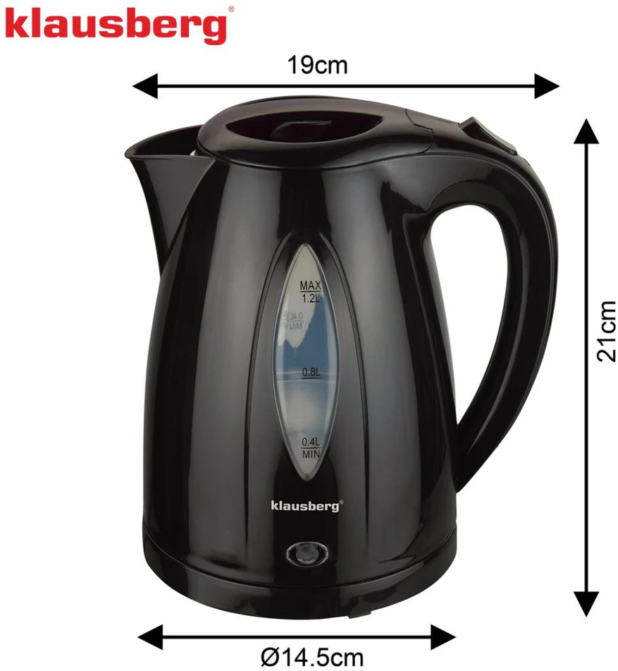 Virdulys, Elektrinis virdulys 1,2 l, juodas, greitai užverdantis, klausberg