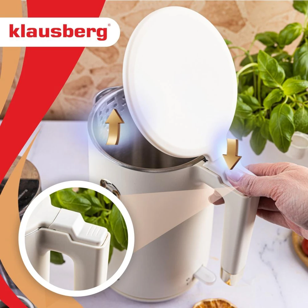 Virdulys, Elektrinis virdulys, 1,7 l, kreminės spalvos 304 plienas, klausberg KB-9004