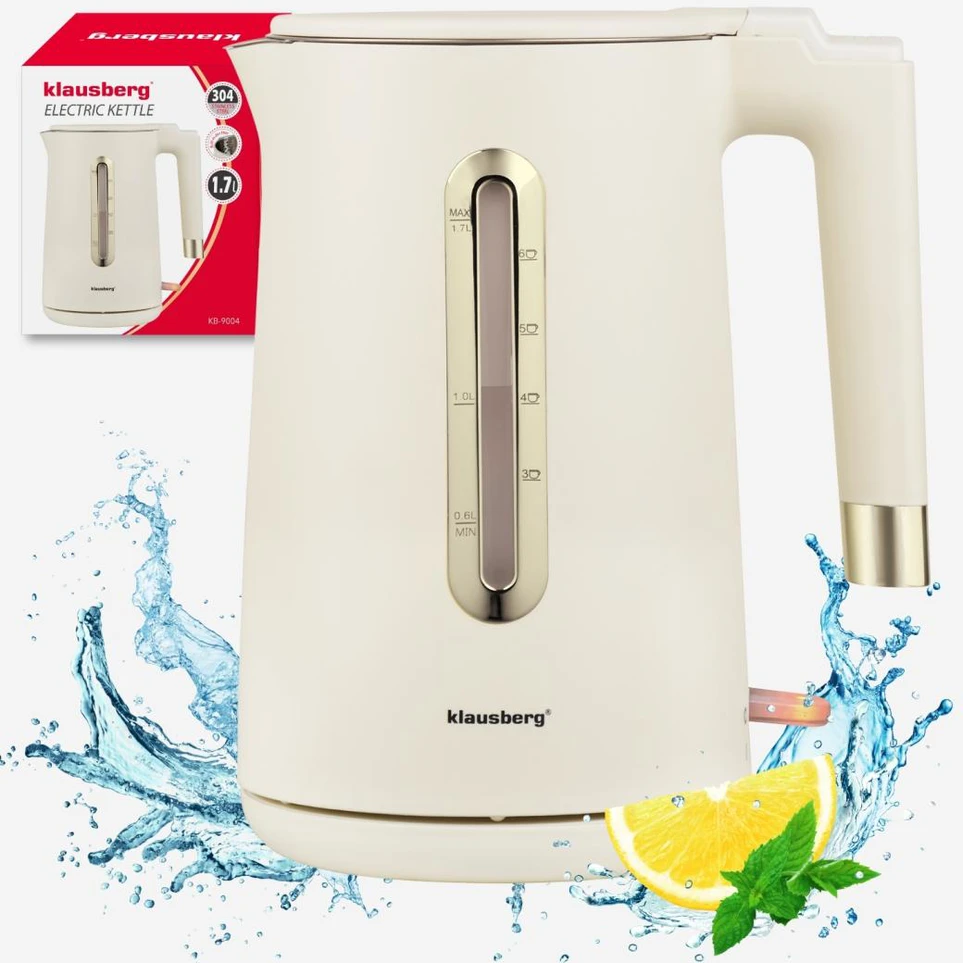Virdulys, Elektrinis virdulys, 1,7 l, kreminės spalvos 304 plienas, klausberg KB-9004