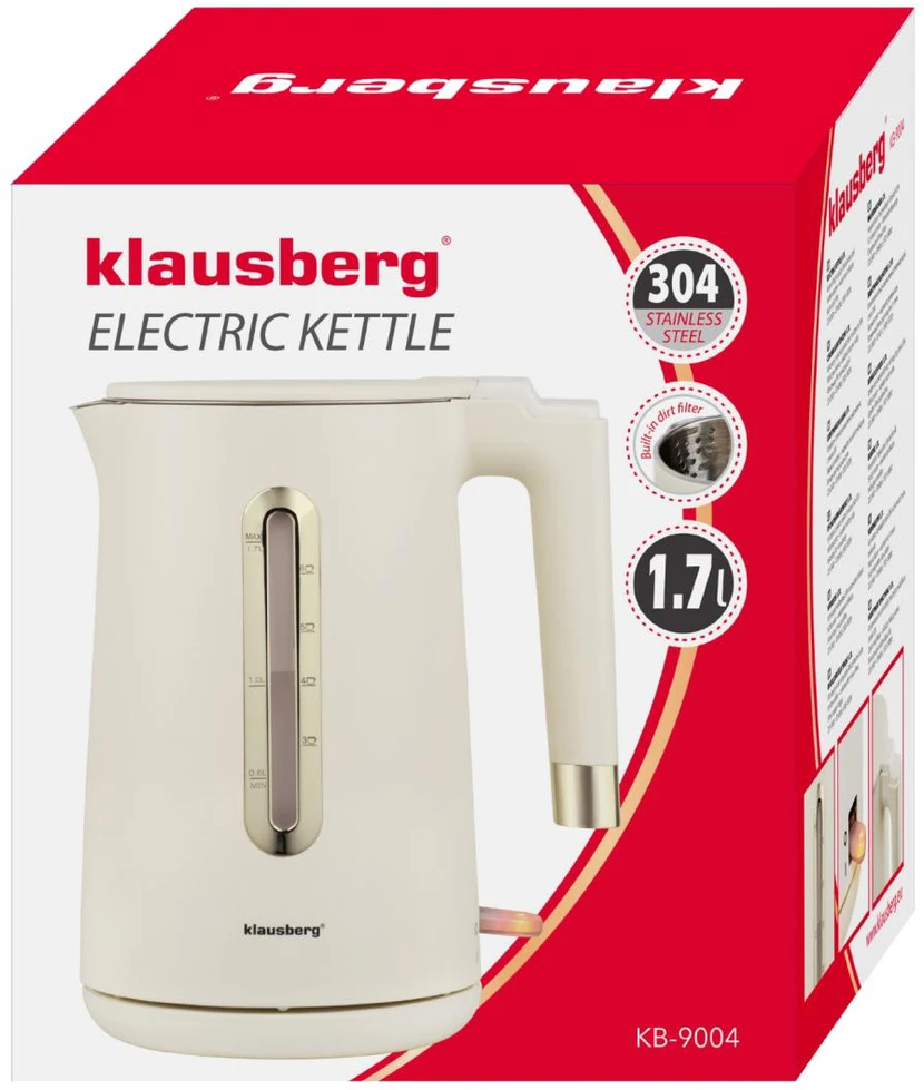 Virdulys, Elektrinis virdulys, 1,7 l, kreminės spalvos 304 plienas, klausberg KB-9004
