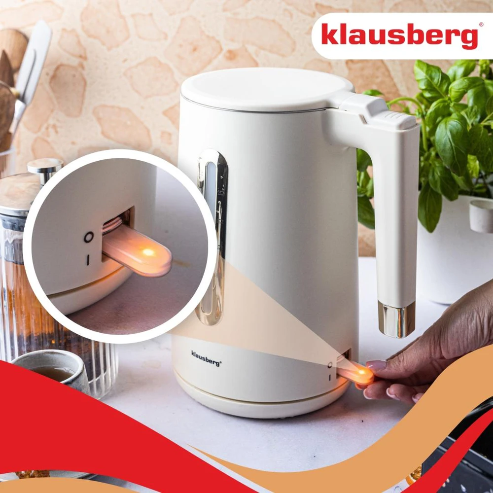 Virdulys, Elektrinis virdulys, 1,7 l, kreminės spalvos 304 plienas, klausberg KB-9004
