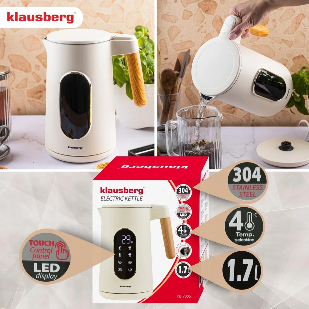 Virdulys, Elektrinis virdulys, 1,7 l, lietimui jautrus LED ekranas, temperatūros valdymas, Klausberg