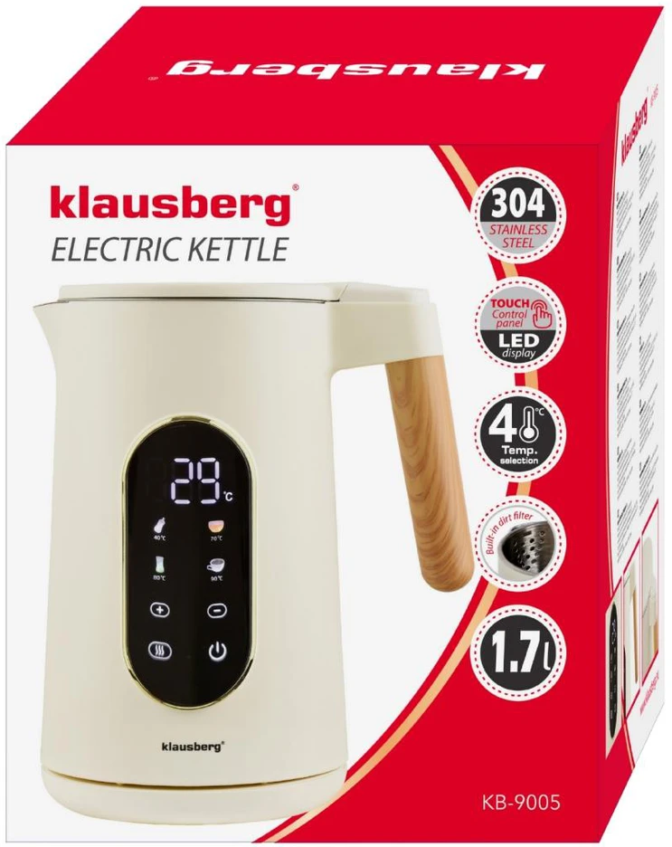 Virdulys, Elektrinis virdulys, 1,7 l, lietimui jautrus LED ekranas, temperatūros valdymas, Klausberg