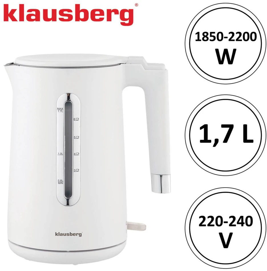 Virdulys, Elektrinis virdulys, baltas, 1,7 l, klausberg, KB-7890