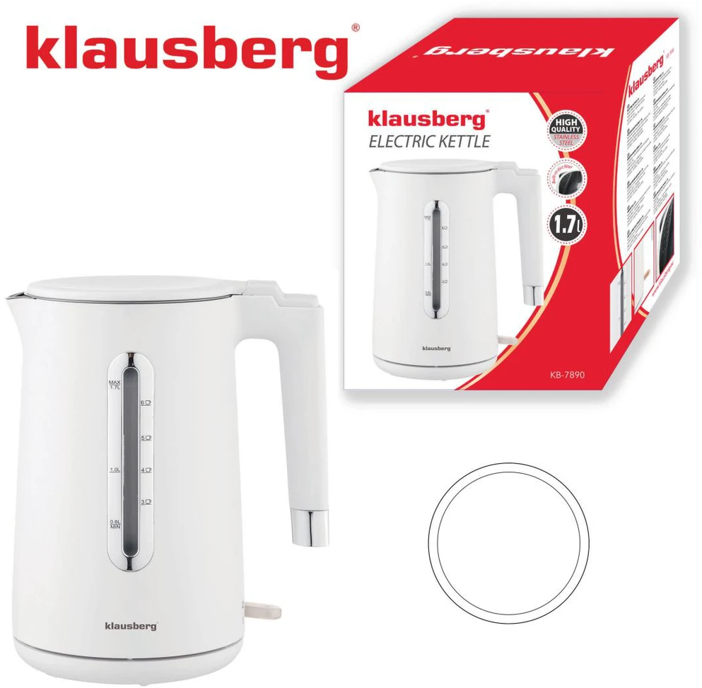Virdulys, Elektrinis virdulys, baltas, 1,7 l, klausberg, KB-7890