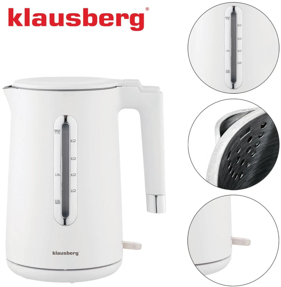 Virdulys, Elektrinis virdulys, baltas, 1,7 l, klausberg, KB-7890