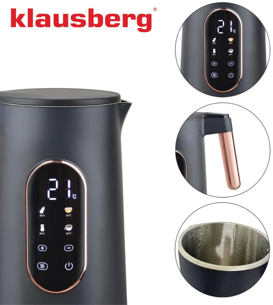 Virdulys, Elektrinis virdulys, juodas/rožinio aukso spalvos, Klausberg, kb-7892