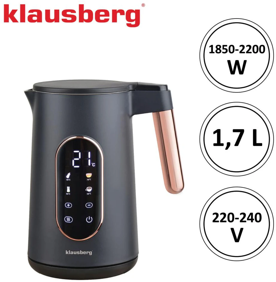 Virdulys, Elektrinis virdulys, juodas/rožinio aukso spalvos, Klausberg, kb-7892