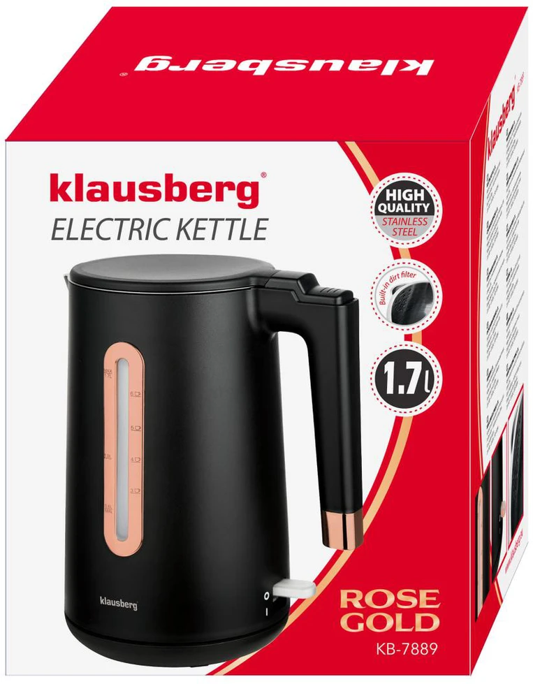 Virdulys, Elektrinis virdulys, juodas/rožinio aukso spalvos, 1,7 l, klausberg, KB-7889