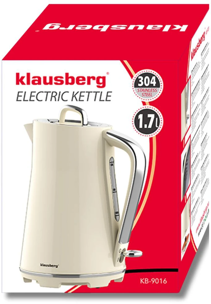 Virdulys, Elektrinis virdulys, nerūdijančio plieno, grietinėlės spalvos, 1,7 l, 1850–2200 W, klausberg, KB-9016