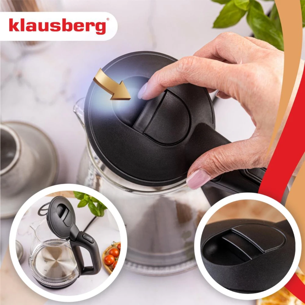 Virdulys, Elektrinis virdulys, stiklinis, 1,2 l, LED, Klausberg kb-9003
