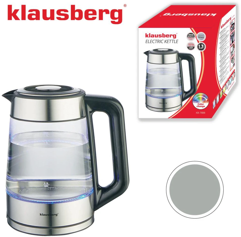 Virdulys, Elektrinis virdulys, stiklinis, su LED, 1,7 l, Klausberg, kb-7888