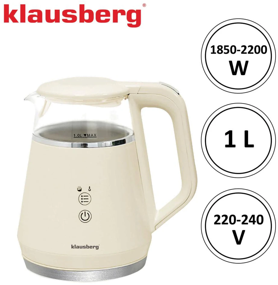 Virdulys, Elektrinis virdulys, stiklinis, LED panelė, 1 l, Klausberg, kb-7893